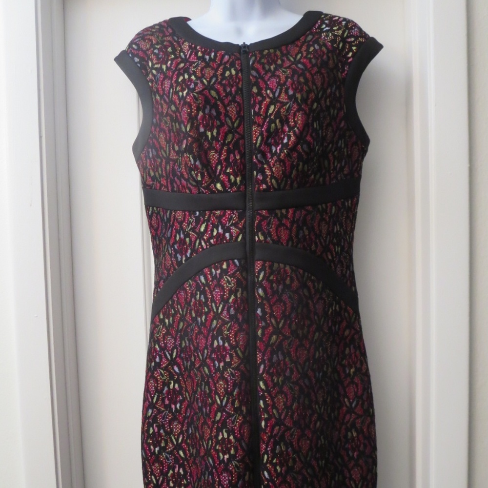 JAX Brocade Lace Metallic Pencil Dress Size 8